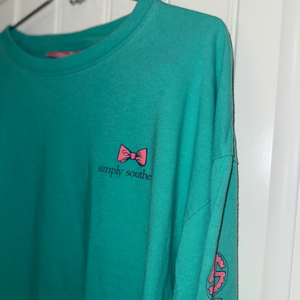 Simply Southern Teal Long Sleeve Tee with Pink Accents - Picture 9 of 10